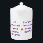 Timeline-Pregnancy: Teapot<br><div class="desc">Make your wife feel special by giving her this awesome timeline teapot. This gift revisits special moments during her pregnancy. The purple letters and orange hearts symbolise the colours of crayons, something children typically use. Customisable. Original work; (c) Sharon Lee Hudson. All rights reserved.</div>