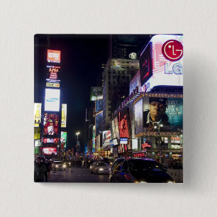 Times Square at night in Manhattan, New York 15 Cm Square Badge