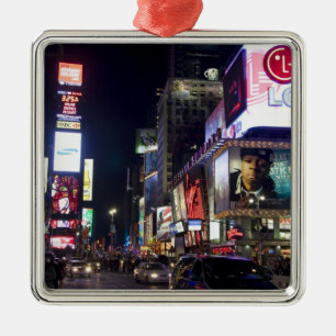 Times Square at night in Manhattan, New York Metal Tree Decoration