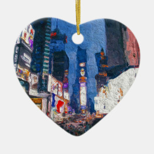 Times Square at Night Painting Ceramic Tree Decoration