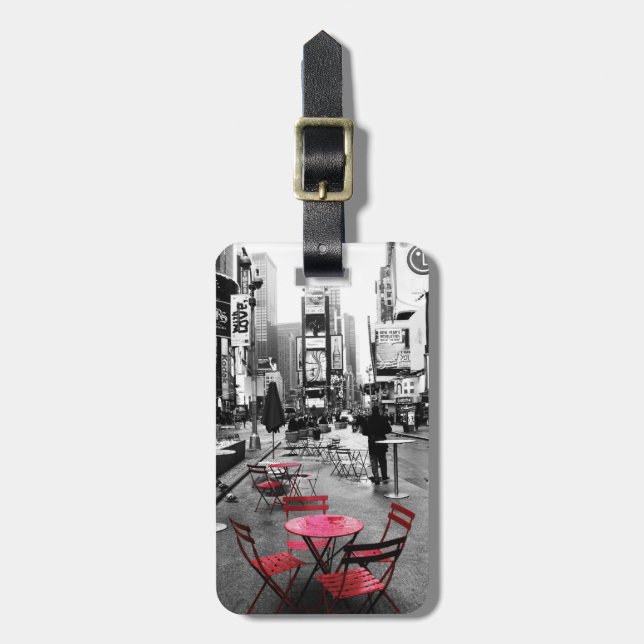 Times Square Black White Red Luggage Tag (Front Vertical)