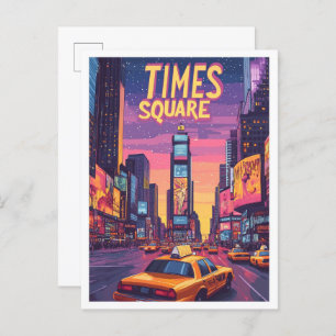 Times Square NYC Art Vintage Illustration Travel Postcard