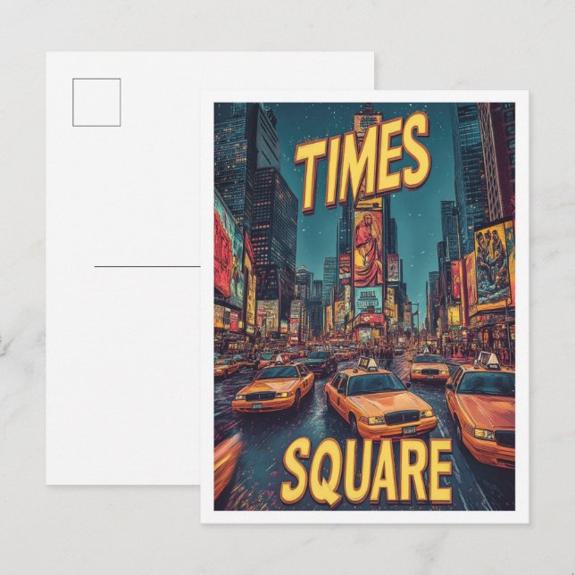 Times Square NYC USA Vintage Illustration Travel Postcard (Front/Back)