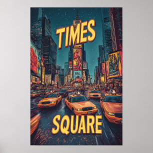 Times Square NYC USA Vintage Illustration Travel Poster