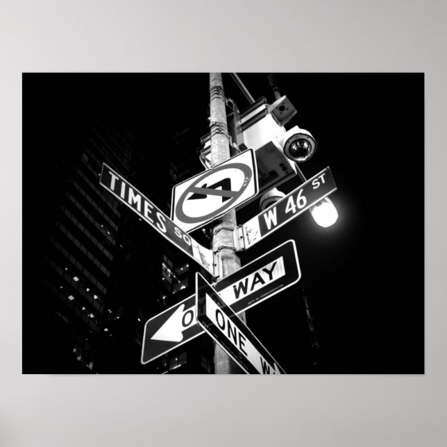 Times Square road signs in black and white (Front)