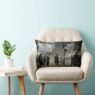 Times Square Snow Storm 1959 Lumbar Cushion