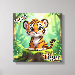 Timid Tiger   Cute Cartoon Kid's Nursery Art Canvas Print