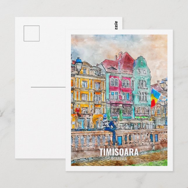 Timisoara Romania Famous Travel Place Watercolor Postcard (Front/Back)