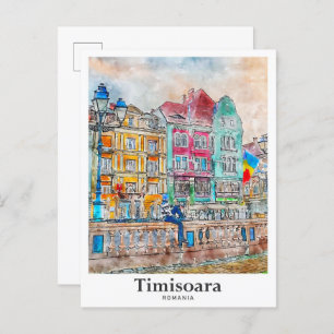 Timisoara Romania Travel Watercolor Hand Drawn Postcard