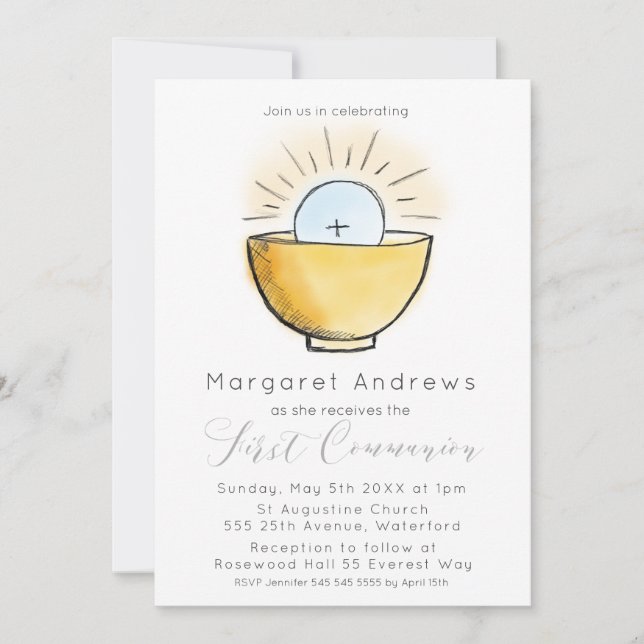 Timless First Communion Religious Invitation (Front)