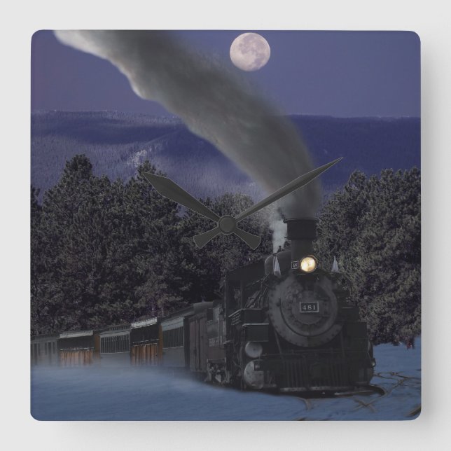 Timmy's Christmas Night Train Square Wall Clock (Front)