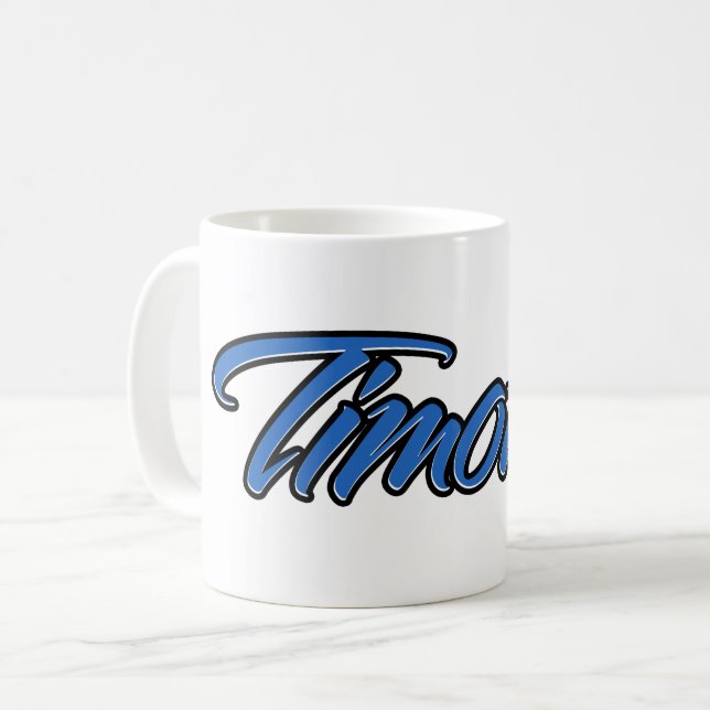 Timothy first name blue cup coffee cup (Front Left)