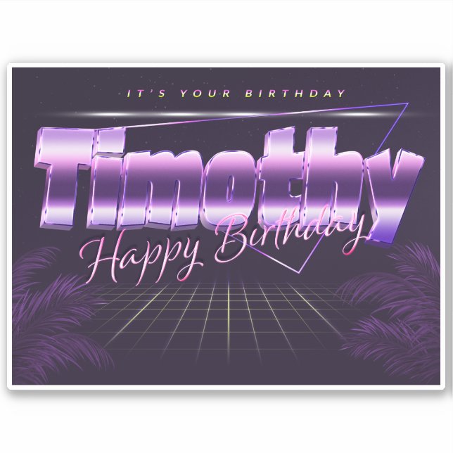 Timothy Name First name lila retro Sticker Birthda (Front)