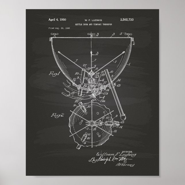 Timpani 1950 Patent Art - Chalkboard Poster (Front)