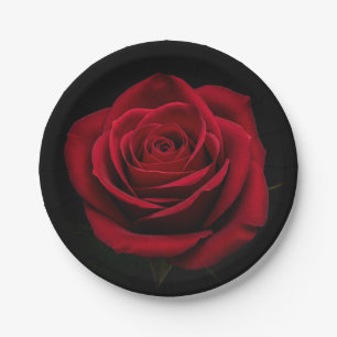 TimPic Black Plate with Red Rose DesigPaper Plate