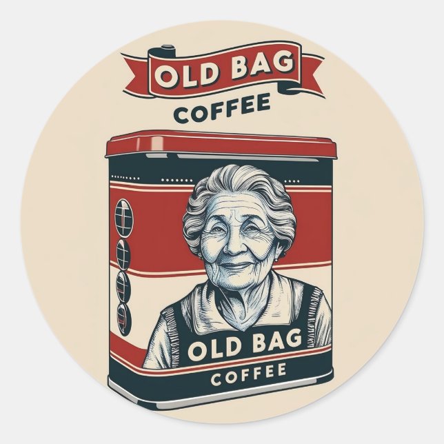 Tin Advertising Sign For Old Bag Coffee Classic Round Sticker (Front)
