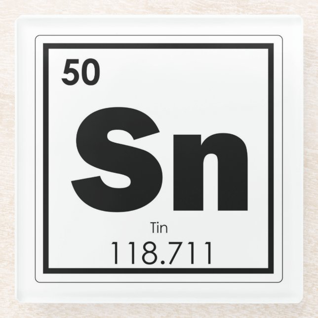 Tin chemical element symbol chemistry formula geek glass coaster (Front)