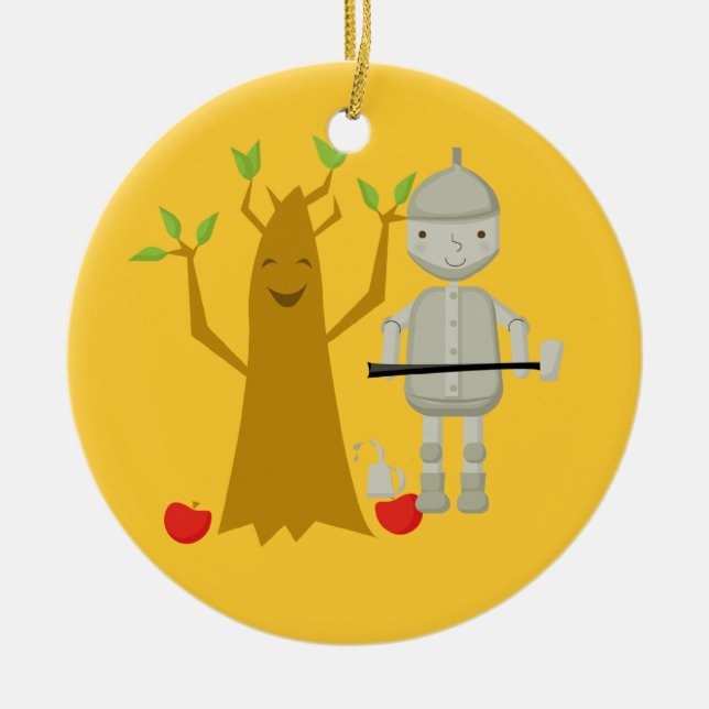 Tin man next to Talking Tree Christmas Ornament (Front)