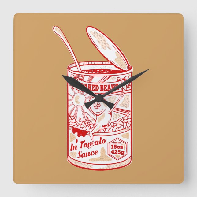 Tin of baked beans square wall clock (Front)