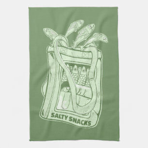 Tin of sardines salty snack tea towel
