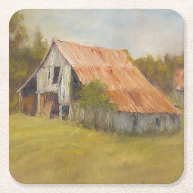 Tin Roof Barn Square Paper Coaster (Front)