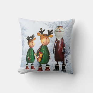 Tin Santa and Cute Tin Reindeers with Gifts Cushion