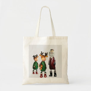 Tin Santa, and Two Cute Tin Reindeer with gifts Tote Bag