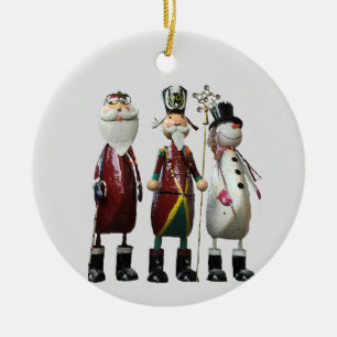 Tin Santa, Soldier, and Snowman Ceramic Tree Decoration