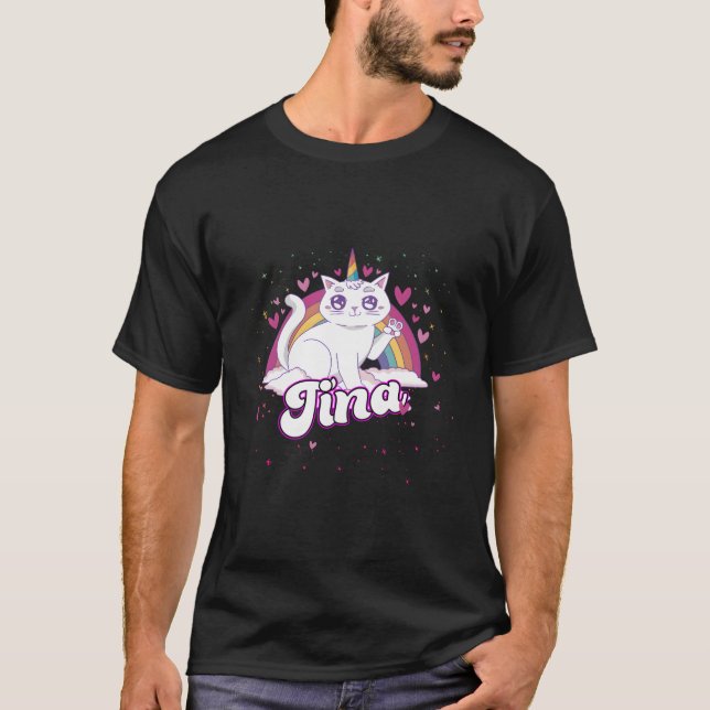 Tina Adorable Name With Beautiful Caticorn T-Shirt (Front)