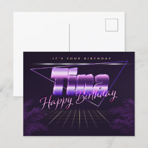 Tina Name Vorname lila Postkarte Geburtstag Postcard