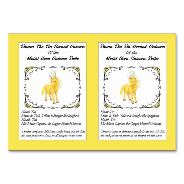 Tinam The Tin-Horned Unicorn Trading Card- (Front)