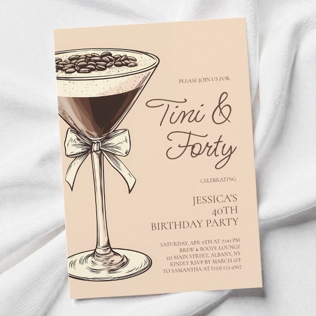 Tini and Forty Script Martini 40th Birthday Party Invitation (Tini and Forty Script Martini 40th Birthday Party Invitation)