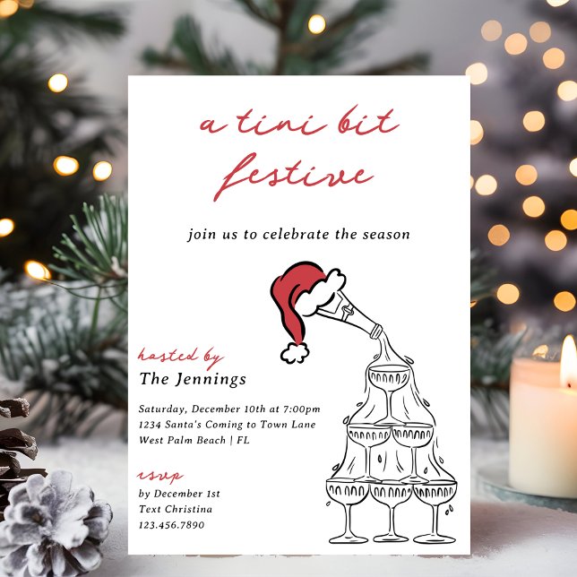 Tini Bit Festive Martini Christmas Cocktail Party Invitation (Creator Uploaded)
