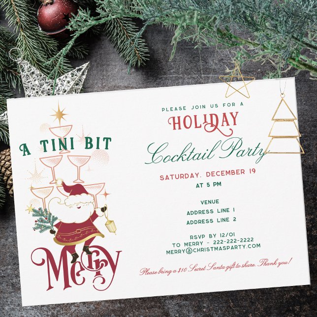 Tini Bit Merry Martini Office Christmas Cocktail Invitation (Tini Bit Merry Retro Martini Office Drinks Christmas Cocktail Champagne Glass Tower Invitation)