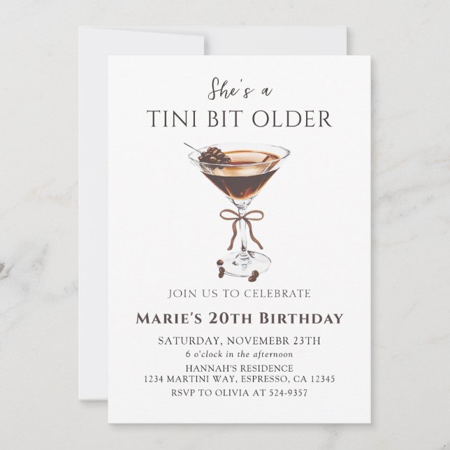 Tini Bit Older Chic Espresso Martini Birthday Invitation (Front)