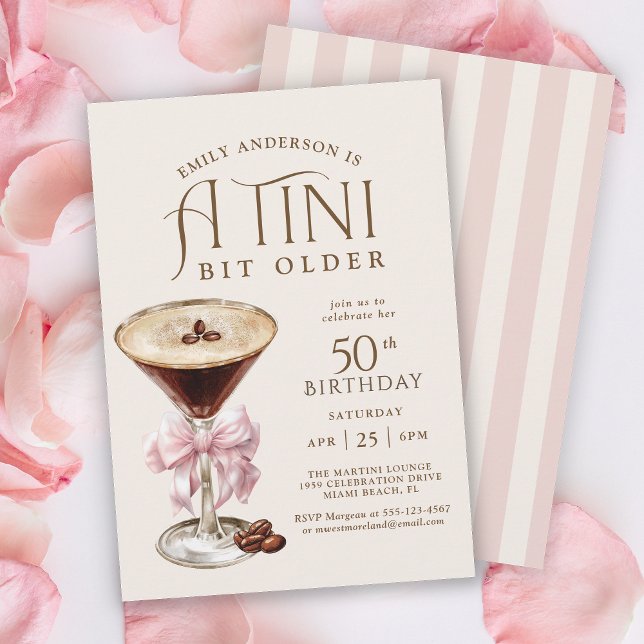 Tini Bit Older Espresso Martini 50th Birthday Invitation (Available in both printed and instant download digital formats.)