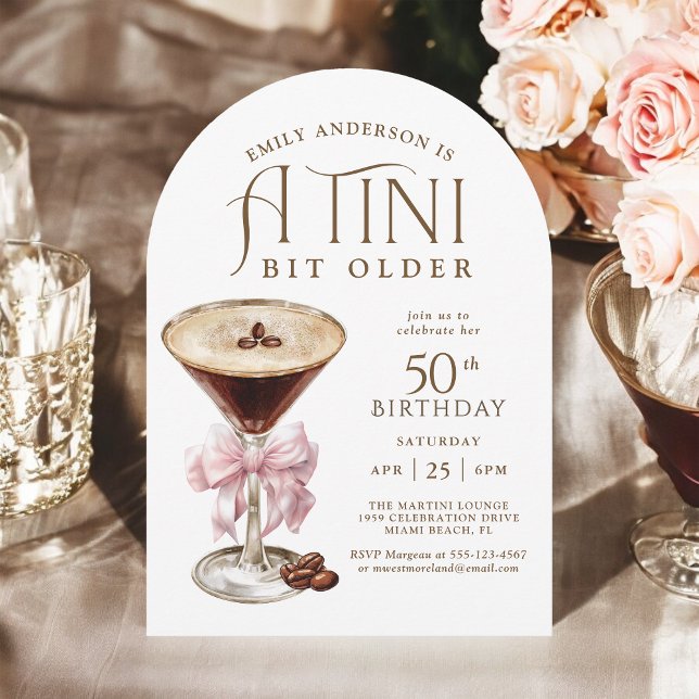 Tini Bit Older Espresso Martini 50th Birthday Invitation (Available in both printed and instant download digital formats.)