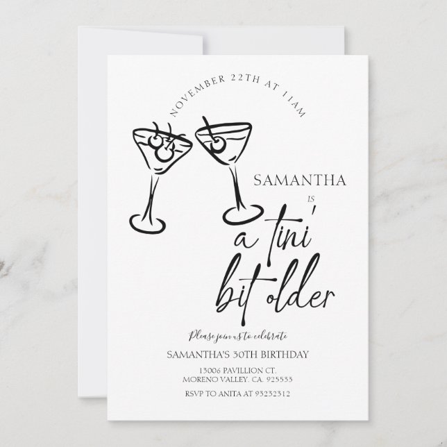 Tini Bit Older Hand Drawn Martini Adult Birthday Invitation (Front)