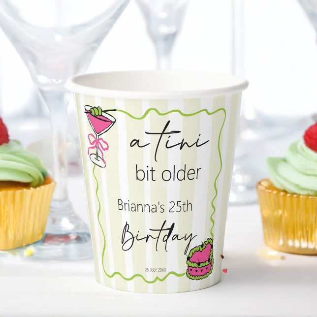 Tini bit older handrawn retro birthday custom paper cups (Tini bit older handrawn retro birthday party monogrammed paper cups personalized martini party decor)