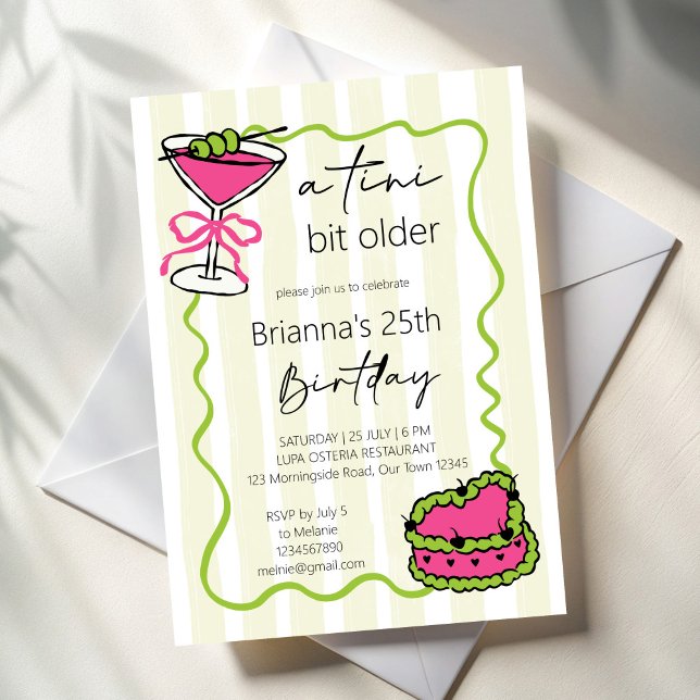 Tini bit older handrawn retro birthday party invitation (a Tini bit older handrawn wavy border whimsical retro birthday party invitation cards template)