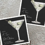 Tini Bit Older Martini Birthday Napkin<br><div class="desc">Tini Bit Older Birthday Cocktail Napkin – Black and White Edition. Add a playful touch to the celebration with this chic design featuring a watercolor martini glass with muted green olives on the right side. The phrase “A Tini Bit Older” stands out at the top in stylish handwritten script, now...</div>