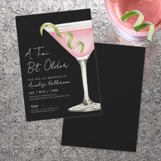 Tini Bit Older Martini Birthday Party Invitation (Tini Bit Older Adult Birthday Party Invitation)