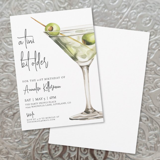 Tini Bit Older Martini Birthday Party Invitation (A Tini Bit Older Adult Birthday Party Invitation)