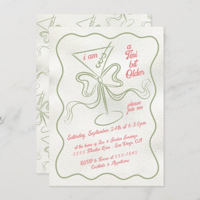 Tini bit older Martini Bow Funky Birthday Invitation (Front/Back)