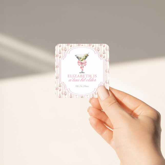 'Tini Bit Older Martini Coquette Birthday Square Sticker (Creator Uploaded)