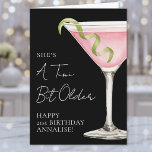 Tini Bit Older Martini Happy Birthday Card<br><div class="desc">A Tini Bit Older Birthday Card. The outside features a black background with white fonts for a bold, contemporary, and chic look. A watercolor pink cosmopolitan martini glass with a lime twist is displayed on the front, paired with the phrase “A Tini Bit Older” at the top in stylish handwritten...</div>