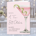 Tini Bit Older Martini Happy Birthday Card<br><div class="desc">A Tini Bit Older Birthday Card. The front and back feature a blush pink background for a girly, feminine look. This fun and cheeky design includes a watercolor pink cosmopolitan martini glass with a lime twist on the front, paired with the phrase “A Tini Bit Older” at the top in...</div>