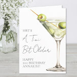 Tini Bit Older Martini Happy Birthday Card<br><div class="desc">A Tini Bit Older Birthday Card. This fun and cheeky design features a watercolor martini glass with olives on the front, paired with the phrase “A Tini Bit Older” at the top in stylish handwritten script. The birthday person’s name and age are placed at the bottom in a crisp mix...</div>