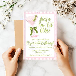 Tini Bit Older, Martini Pink & Green Birthday Invitation
