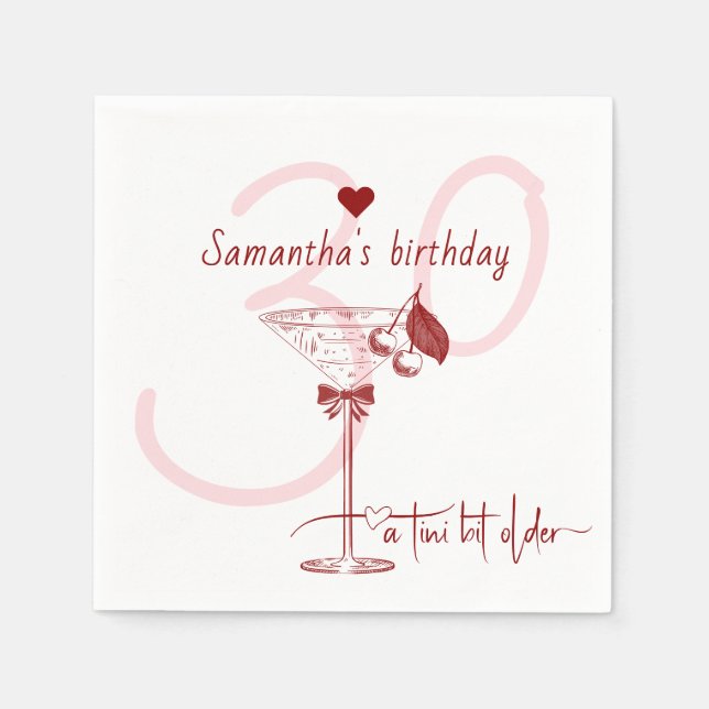 Tini Bit Older Modern Bow Cherry Martini Birthday Napkin (Front)